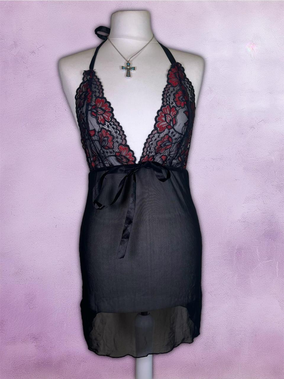 Y2K lace mesh floral slip dress